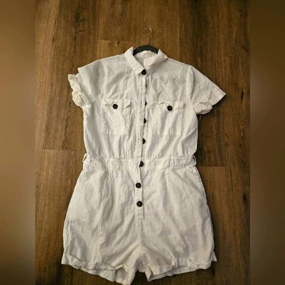 White Button-Up Short Jumpsuit - Picture 1 of 4